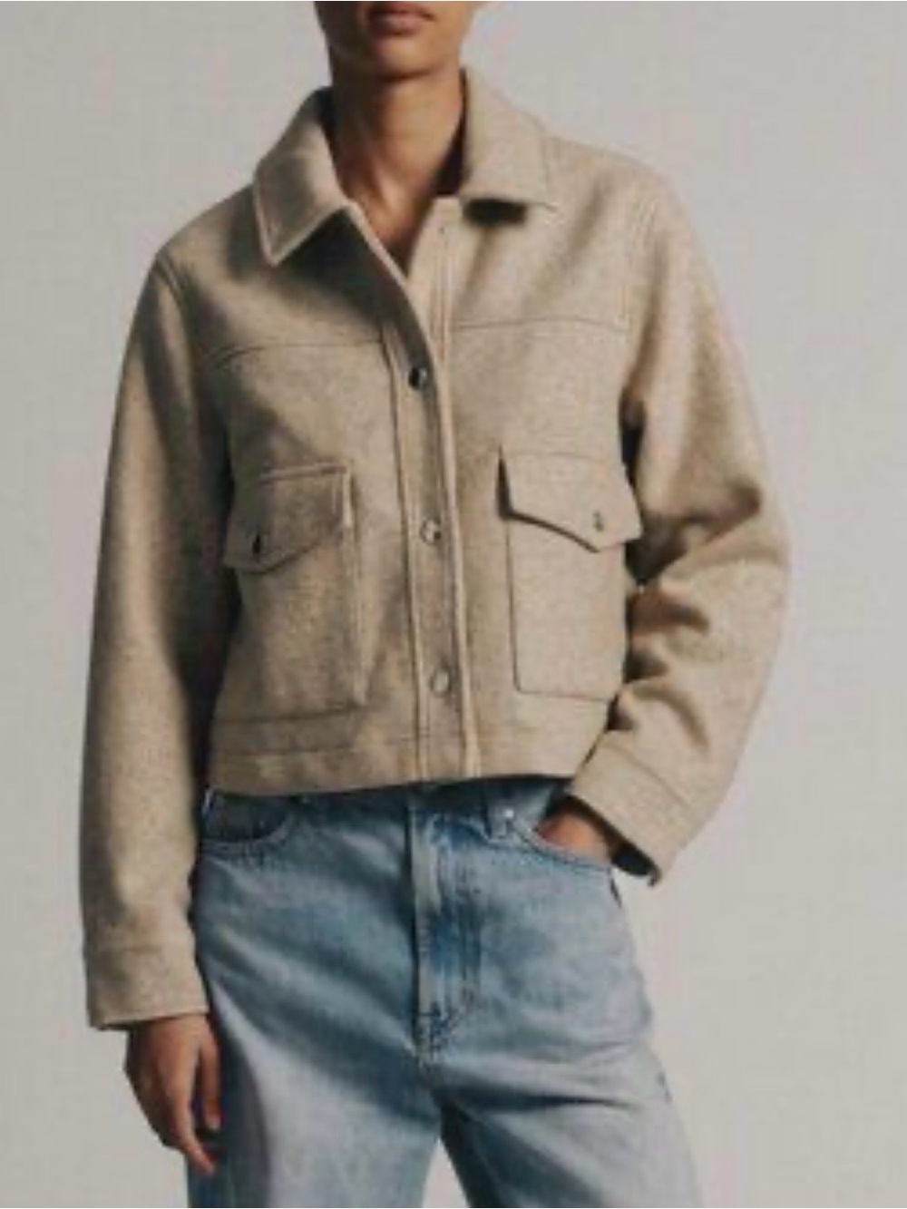 Zara Cropped Modern Utility Jacket Soft Neutral Heather Beige Size XS